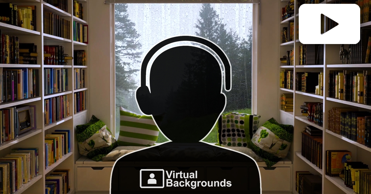 Rainy day in a home library video - Virtual Backgrounds