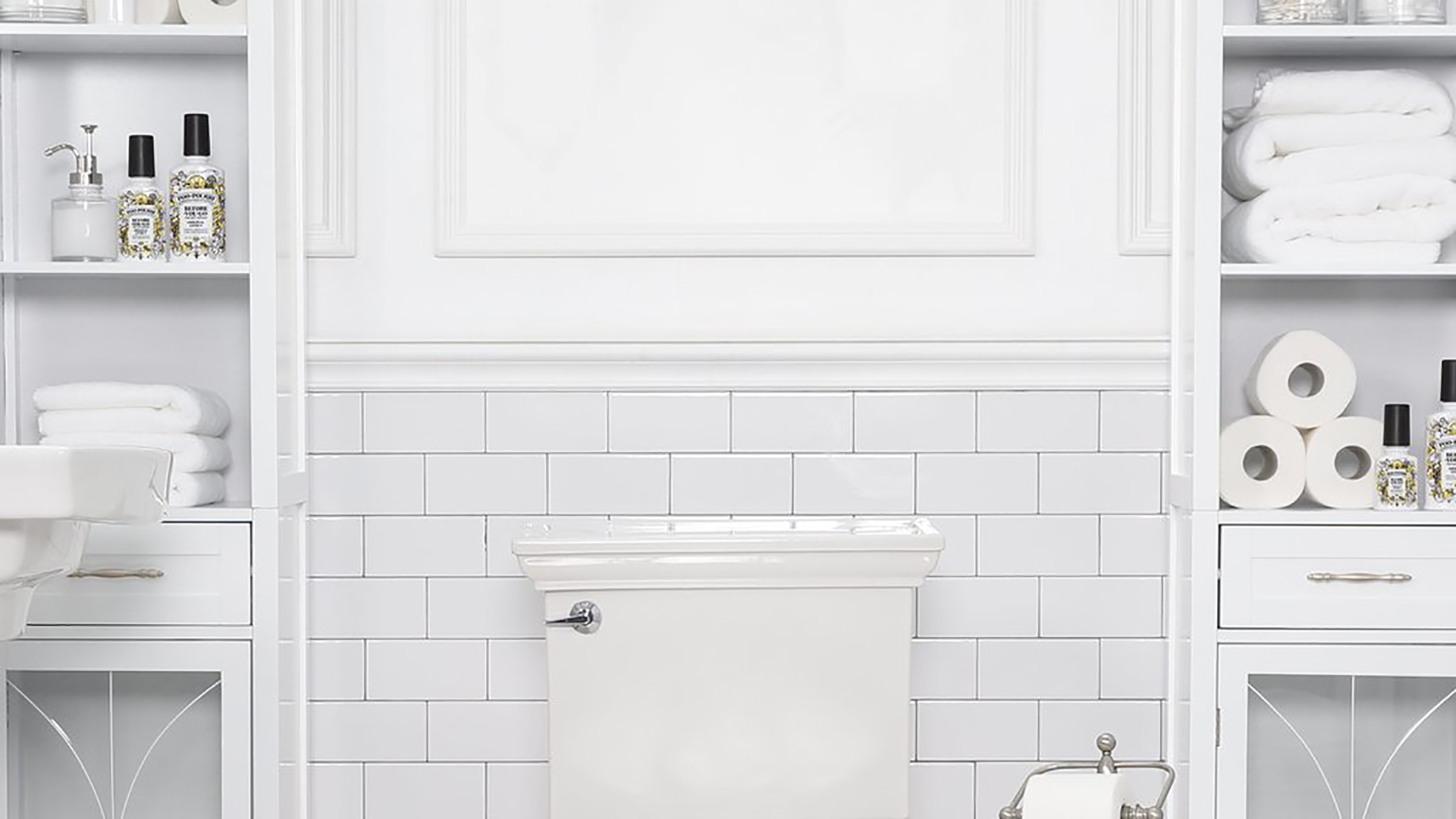 White bathroom. Virtual background to use on Zoom, Microsoft Teams, Skype, Google Meet, WebEx or any other compatible app.