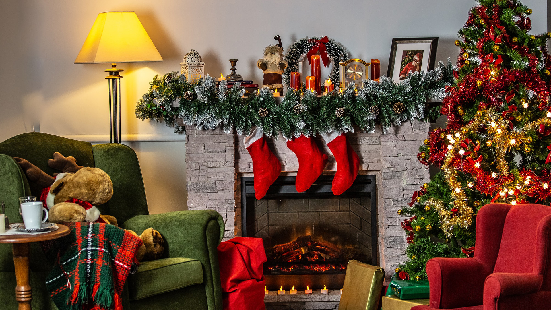 Small living room decorated for Christmas - Virtual Backgrounds