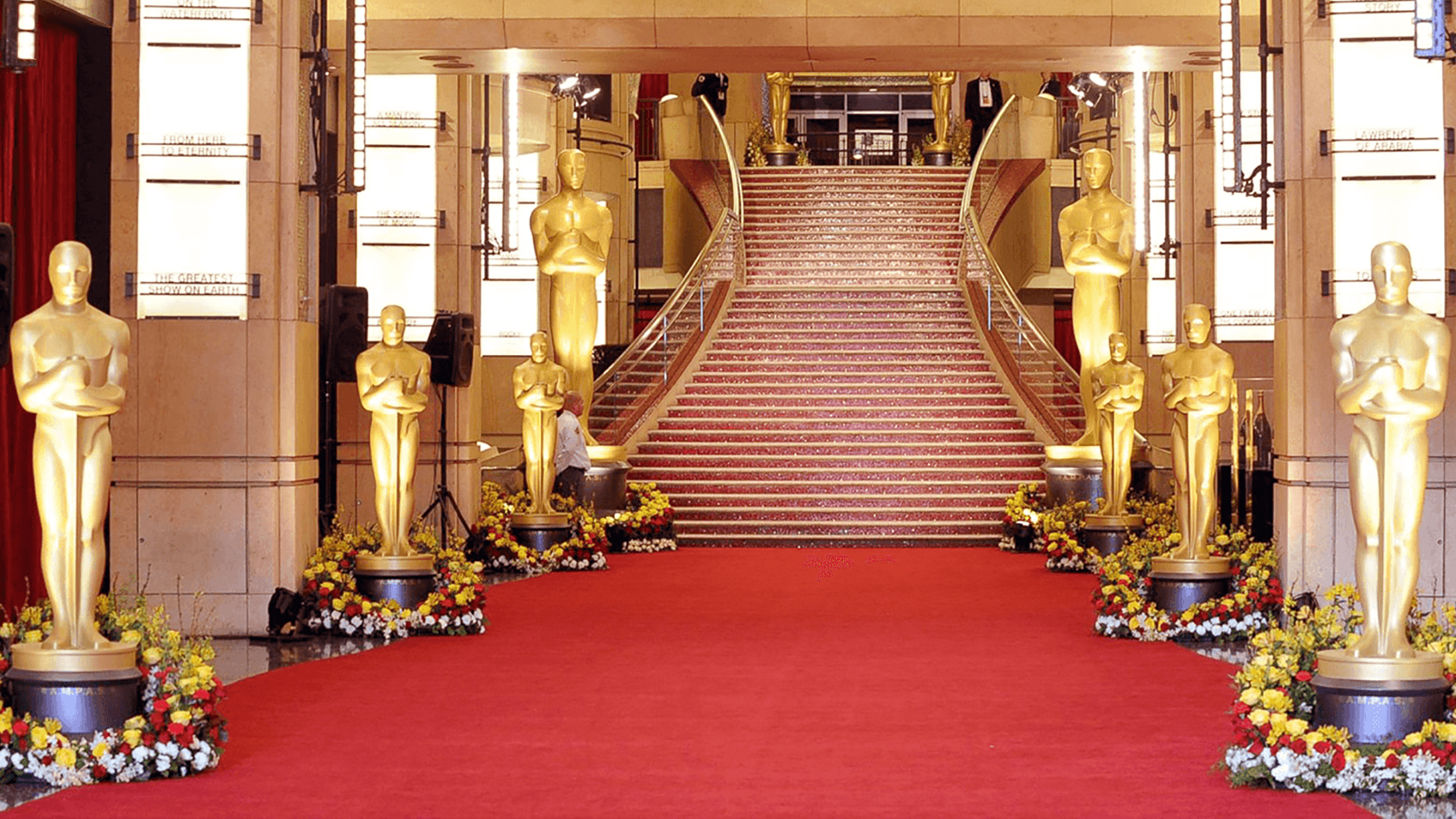 The Oscars entrada por la alfombra roja. Fondo virtual gratuito para Zoom, Microsoft Teams, Skype, Google Meet, WebEx o cualquier otra aplicación compatible.