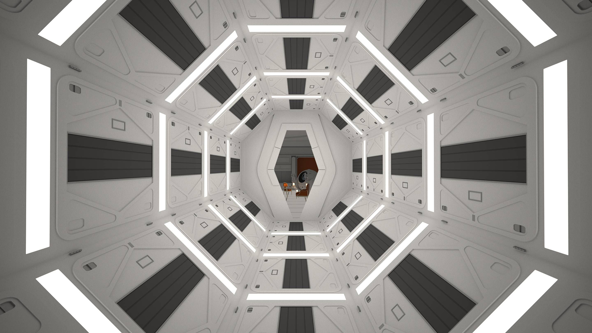 2001: A Space Odyssey hallway. Virtual background to use on Zoom, Microsoft Teams, Skype, Google Meet, WebEx or any other compatible app.