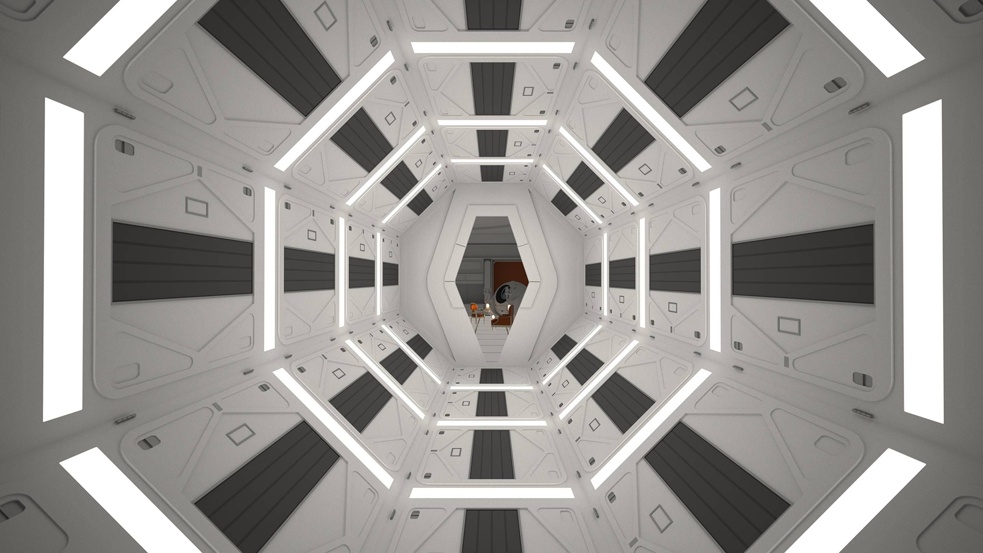 2001: A Space Odyssey hallway. Virtual background to use on Zoom, Microsoft Teams, Google Meet, WebEx or any other compatible app.