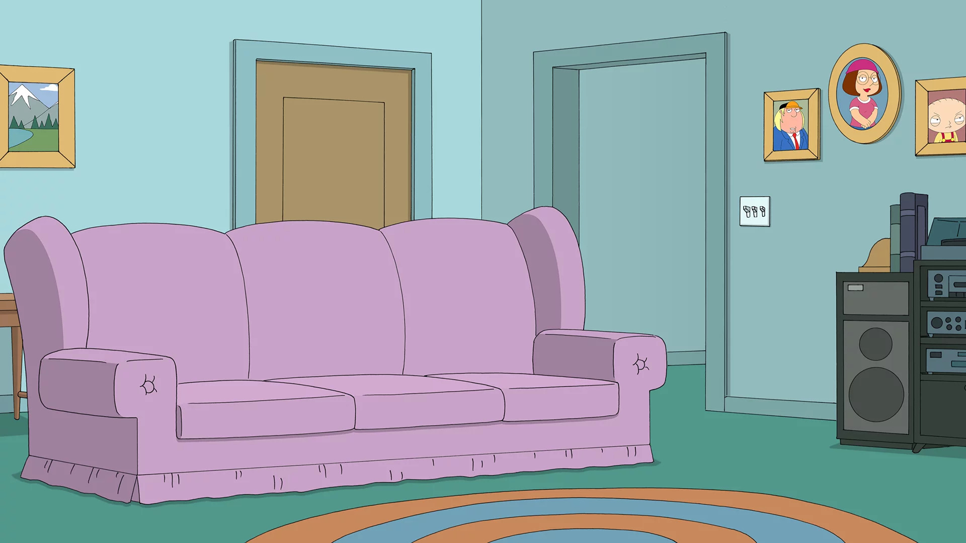 Family Guy sala de estar. Fondo virtual gratuito para Zoom, Microsoft Teams, Skype, Google Meet, WebEx o cualquier otra aplicación compatible.